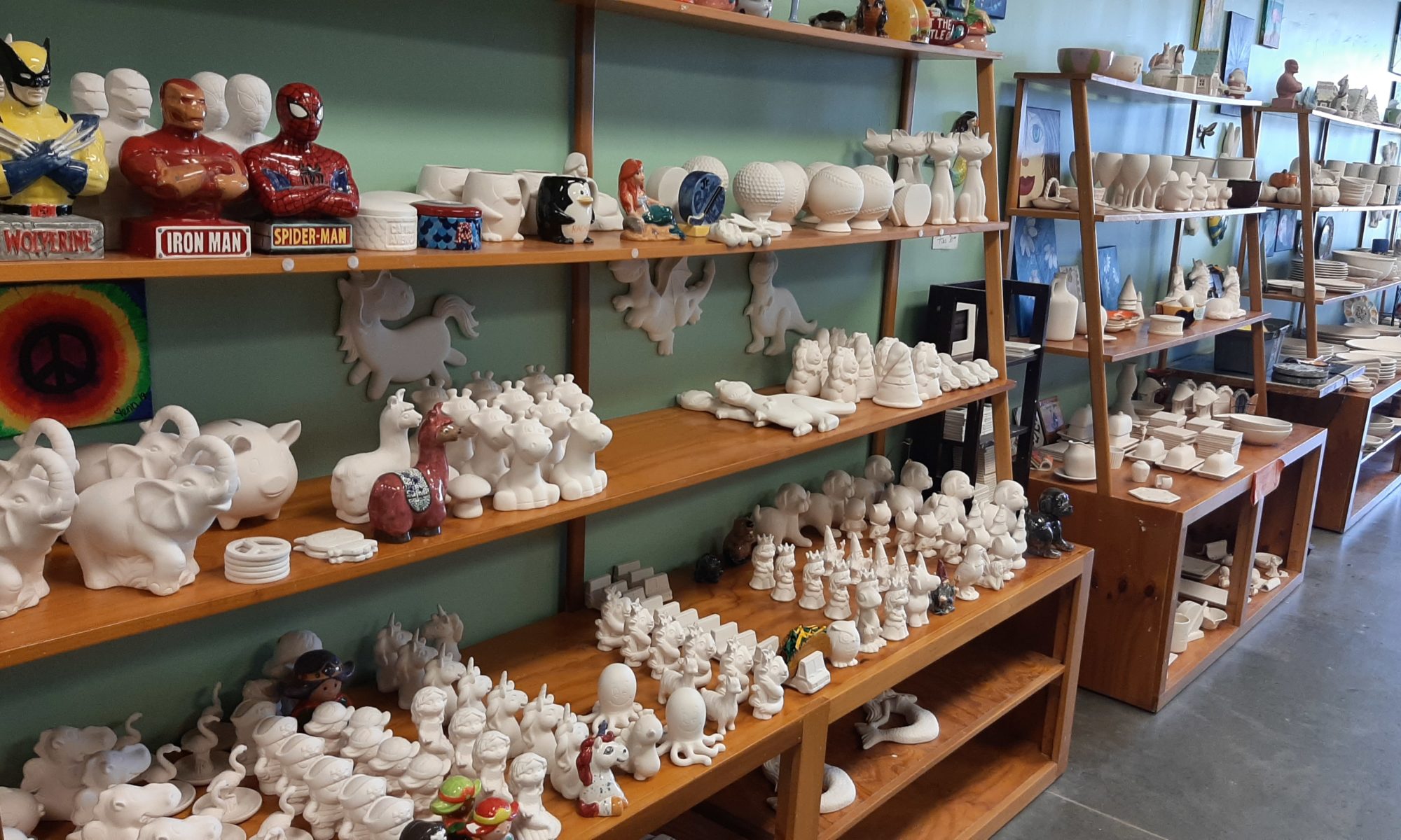 Shelves of Ceramic Bisque at Your Creation Station